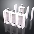 Sleek Modern Public Restroom Urinals With White Ceramic Dividers And Fixtures