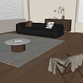 Modern Black Leather Sectional Sofa Interior With Round Coffee Table Decorative Pillows And Wooden Cabinet