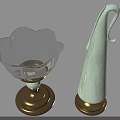 Elegant Home Decor Ornament Set With Green Ceramic And Transparent Glass Pieces On Dark Base