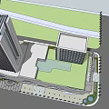Modern Hotel Building With Wavy Exterior Glass Curtain Wall And Landscaped Gardens