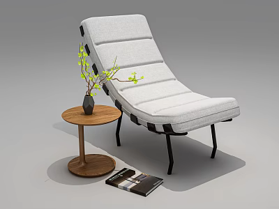 Modern Gray Fabric Recliner Chair With Wooden Side Table Vase And Magazine On Floor 3d model