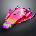 Futuristic Iridescent Sci Fi Vehicle With Pink Purple Orange Gradient And Sleek Metallic Design