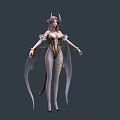 Fantasy Female Character With Demon Horns Bat Wings And Tail