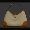 Chic Beige And Orange Top Handle Handbag Featuring Canvas Leather Details 3d model