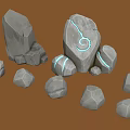 Various Gray Decorative Stones with Different Shapes and Blue Glowing Patterns on Large Stone 3d model