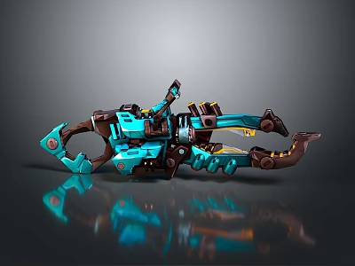 Futuristic Mechanical Weapon Design With Turquoise Accents And Brown Claw Structure 3d model