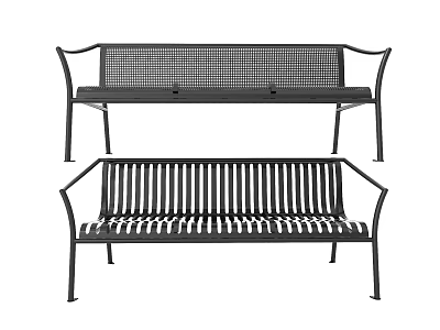 Modern Outdoor Bench With Mesh And Slatted Back Design For Garden Seating 3d model