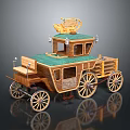 Vintage Wooden Carriage With Green Roof Decorative Top Seat And Wooden Wheels