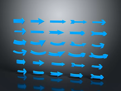 Blue Arrows In Various Directions With Different Styles On Black Background 3d model