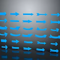 Blue Arrows In Various Directions With Different Styles On Black Background 3d model