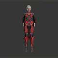 Futuristic 3D Rendered Female Character in Red and Black Mechanical Armor with Detailed Design