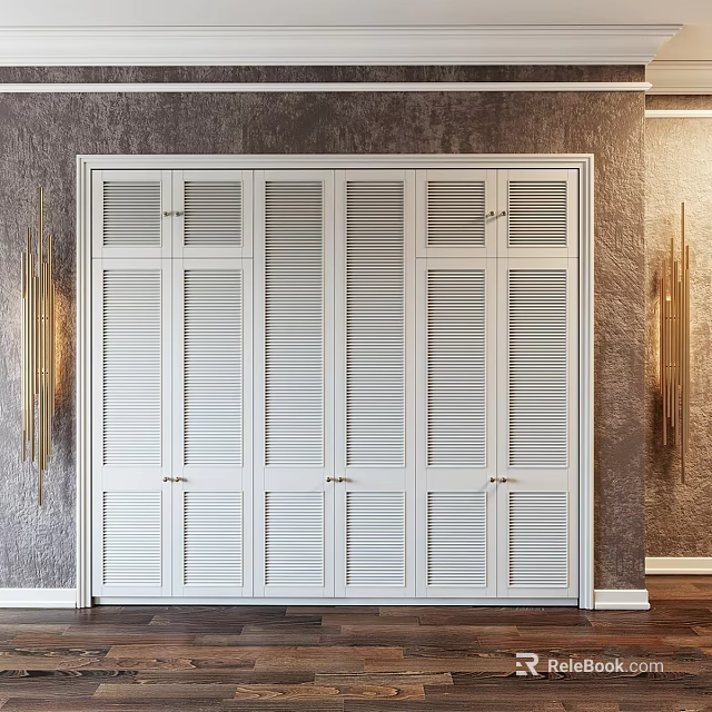 White Storage Cabinet With Louvered Doors For Modern Interior Home Decor 3d model 