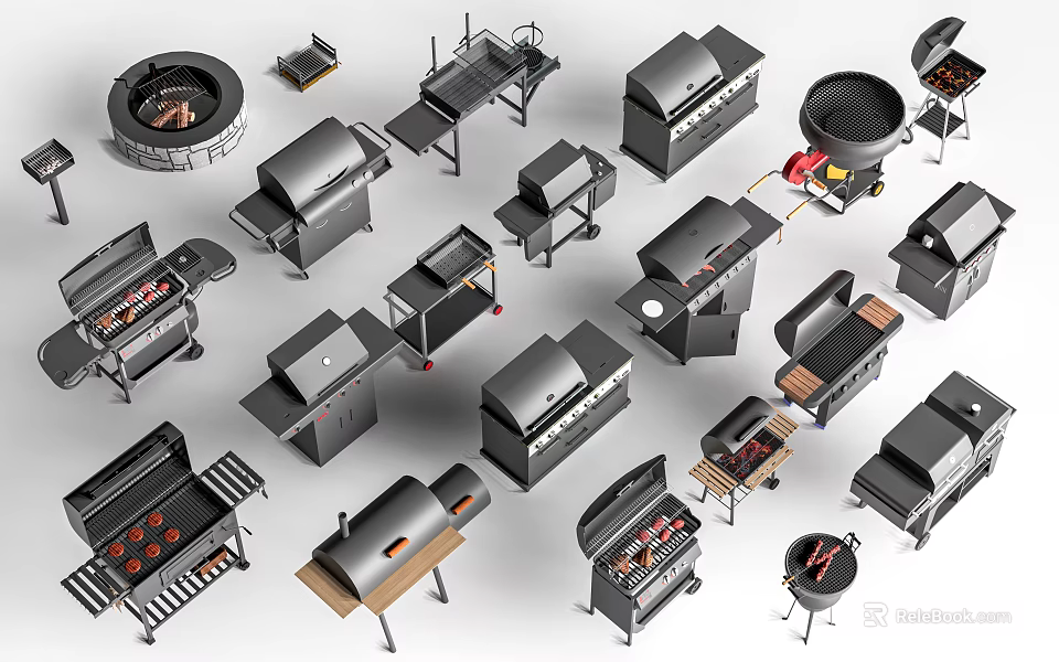 Public Outdoor Barbecue Equipment Different Designs of Grills and BBQ Tools for Outdoor Areas 3d model 