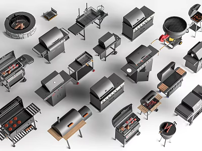 Public Outdoor Barbecue Equipment Different Designs of Grills and BBQ Tools for Outdoor Areas 3d model