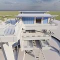 Modern Station Building With Glass Facade And Multi Level Structure Open Plaza Green Space Steps 3d model