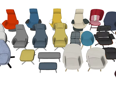 Modern Leisure Chairs In Various Colors And Different Styles With Ottomans 3d model
