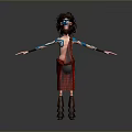 Game Movie Character Featuring Curly Hair Blue Facial Patterns Red Plaid Skirt Brown Fringed Boots