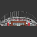 Modern Heart Shaped Sports Stadium Design With Green Football Field And White Roof Structure
