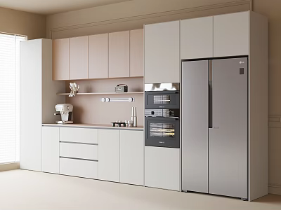 Modern Kitchen Interior Design With Stylish Sideboard And Wooden Cabinets Appliances 3d model