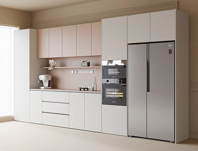 Modern Kitchen Interior Design With Stylish Sideboard And Wooden Cabinets Appliances 3d model
