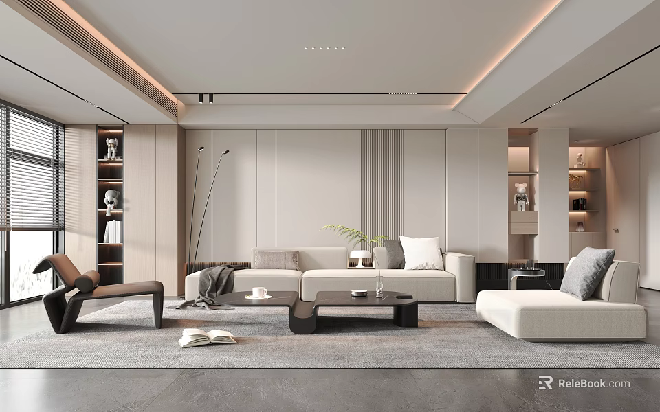 Modern Minimalist Living Room Interior With Sofa Coffee Table And Decorative Elements 3d model 
