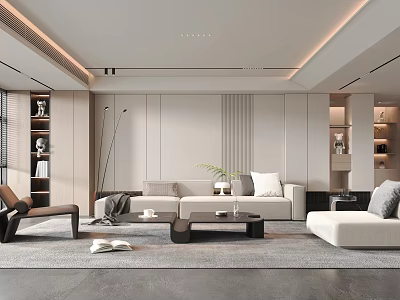 Modern Minimalist Living Room Interior With Sofa Coffee Table And Decorative Elements 3d model