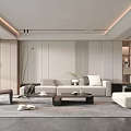Modern Minimalist Living Room Interior With Sofa Coffee Table And Decorative Elements 3d model