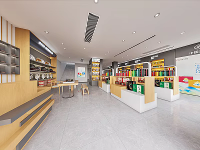 Modern Specialty Store Interior With Shelves Display Areas And Products 3d model