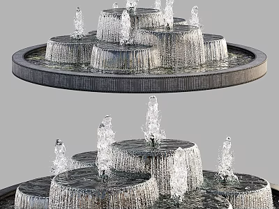 Decorative Multi Tiered Garden Water Fountain With Flowing Water And Circular Base 3d model