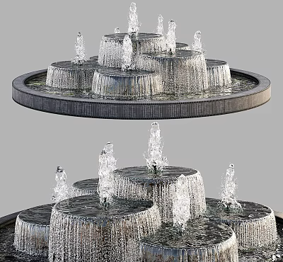 Decorative Multi Tiered Garden Water Fountain With Flowing Water And Circular Base 3d model