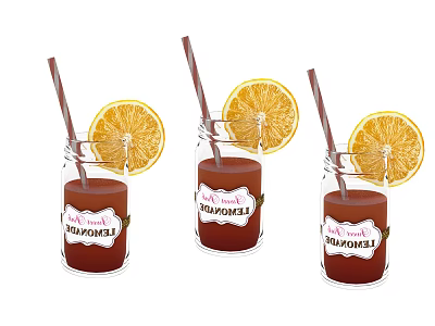 Refreshing Homemade Lemonade in Glass Jars with Straws and Orange Slices 3d model