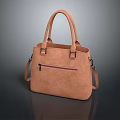 Tan Leather Handbag With Top Handles Shoulder Strap And Front Zip Pocket