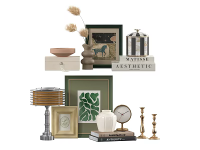 Decorative Ornament Collection with Frames Vase Candlesticks Books Clock and Table Lamp 3d model