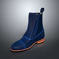 Dark Blue Leather Ankle Boots With Front Zipper And Orange Soles
