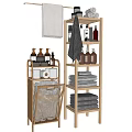 Multi layer Wooden Storage Racks For Bathroom Towels Toiletries And Roll Paper