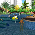 Urban Swimming Pool With Tropical Palms Greenery City View Lounge Chairs And People Recreation