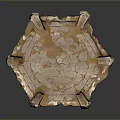 Hexagonal Decorative Furniture Tray With Carved Patterns Wavy Edges And Pillar Supports