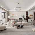 Modern Living Dining Room Interior With Comfortable Sofa Coffee Table Dining Chairs And Chandelier 3d model