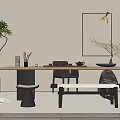Modern Tea Table and Chair Combination Tea Table Tea Set Potted Stone 3d model