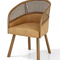 Modern Dining Chair With Leather Seat And Woven Rattan Backrest Wooden Legs