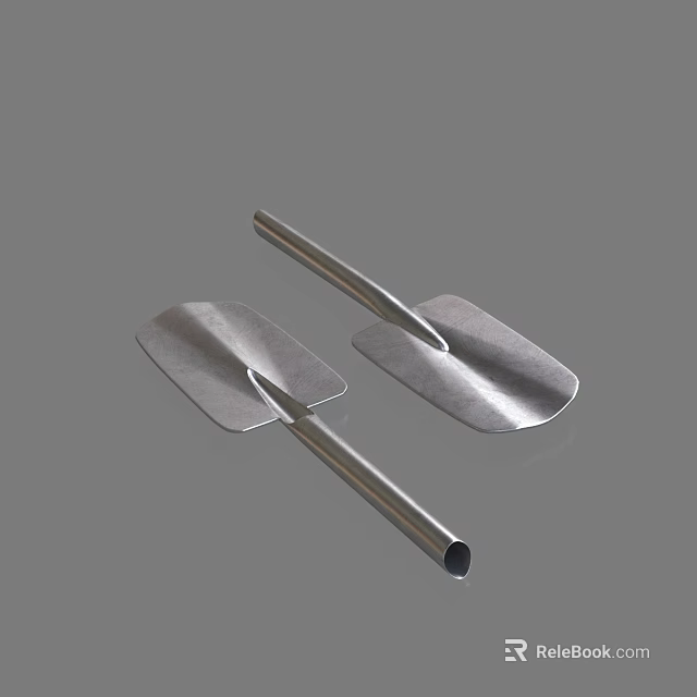 Sturdy Metal Shovels with Long Handles for Hardware Tools Set of Two 3d model 