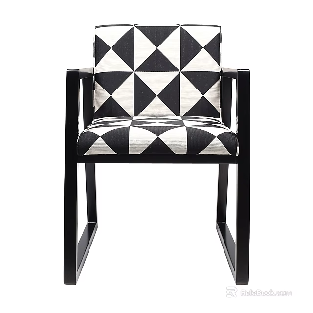 Modern Accent Chair with Black and White Geometric Pattern Upholstery and Sleek Black Frame Design 3d model 