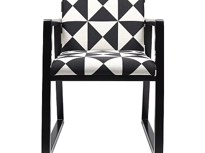 Modern Accent Chair with Black and White Geometric Pattern Upholstery and Sleek Black Frame Design 3d model