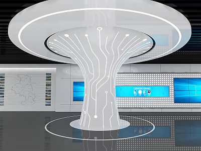 Modern Interior Pillar With Circuit Pattern Design And Surrounding Blue Screens Wall Panels 3d model