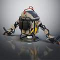Mechanical Robot Character With Spherical Body Yellow Black Warning Stripes And Mechanical Arms