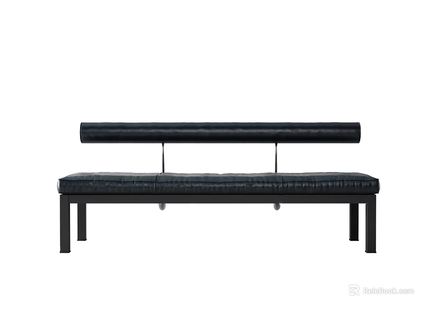 Black Leather Padded Sofa Bench With Sleek Backrest And Modern Design 3d model
