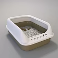 White Brown Open Top Cat Litter Box With Litter Granules And Splash Guard