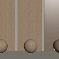 Light Brown Wall Paneling with Vertical Lines and Illuminated Strips Fronted by Three Wooden Spheres
