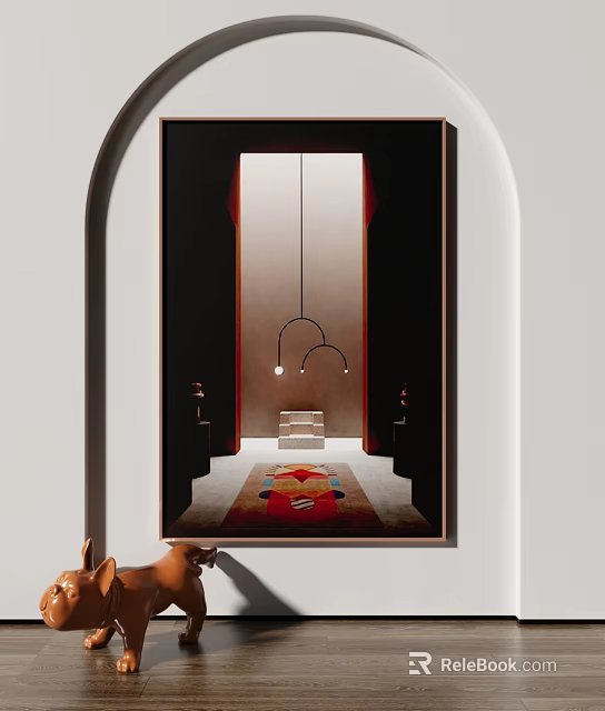 Modern Artistic Interior Space With Arch Chandelier Carpet And Decorations 3d model 