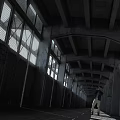 Industrial Elevator Corridor With High Ceiling Concrete Structure And Large Windows 3d model